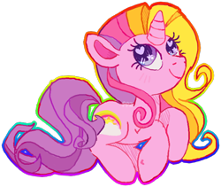 Size: 666x562 | Tagged: safe, artist:peskypawz, rainbow flash (g4), pony, unicorn, g4, lying down, prone, simple background, solo, transparent background