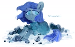 Size: 2123x1327 | Tagged: safe, artist:astroeden, maud pie, earth pony, pony, g4, clothes, female, frown, lying down, mare, on side, prone, rock, simple background, solo, starry eyes, white background, windswept mane, wingding eyes