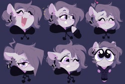Size: 2437x1648 | Tagged: safe, artist:astroeden, oc, oc only, oc:vylet, pegasus, pony, ^^, adorable face, blushing, clothes, commission, cute, disgusted, ear piercing, earring, expressions, eyes closed, fangs, glasses, gritted teeth, hoodie, jewelry, laughing, piercing, simple background, snickering, solo, teeth, unamused