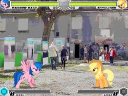 Size: 994x746 | Tagged: safe, artist:tom artista, applejack, firefly, rainbow dash, earth pony, pegasus, pony, fighting is magic, g4, abandoned, barn, bipedal, fan game, game screencap, museum, new, stage