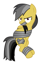 Size: 5527x8120 | Tagged: safe, artist:cardshark777, daring do, pegasus, pony, g4, angry, arm behind back, bondage, bound and gagged, bound wings, captured, digital art, duct tape, female, gag, helpless, hooves behind back, looking at you, mare, simple background, solo, tape, tape bondage, tape gag, tied up, transparent background, wings, wip
