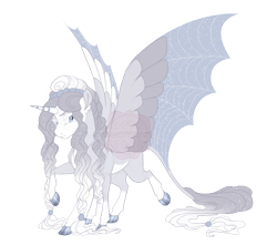 Size: 4300x3800 | Tagged: safe, artist:gigason, oc, oc only, oc:misumena, alicorn, pony, alicorn oc, bald face, blaze (coat marking), closed mouth, cloven hooves, coat markings, colored eyelashes, colored hooves, colored wings, eye clipping through hair, facial markings, female, frown, gradient hooves, gradient mane, gradient tail, gray eyes, hoof polish, horn, hybrid wings, leonine tail, mare, multicolored wings, multiple legs, multiple limbs, obtrusive watermark, pale belly, simple background, six legs, sleipnir, slit pupils, socks (coat markings), solo, sparkly mane, sparkly tail, sparkly wings, spread wings, standing, standing on two hooves, stripedhorn, tail, transparent background, watermark, white eyelashes, wings