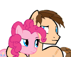 Size: 725x580 | Tagged: safe, artist:williamtheofficial, pinkie pie, oc, oc:braden, pony, g4, canon x oc, female, male, needs more jpeg, shipping, simple background, straight, transparent background