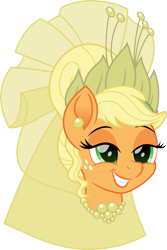 Size: 1067x1600 | Tagged: safe, artist:cloudy glow, part of a set, applejack, earth pony, pony, g4, disney, disney 100, disney princess, disney princess ponies, female, head, jewelry, movie accurate, princess tiana, simple background, smiling, solo, the princess and the frog, tiara, transparent background