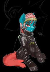 Size: 576x821 | Tagged: safe, artist:nergo, oc, earth pony, lamia, mimic, original species, pony, armor, dead space, red eyes, ос:geksa