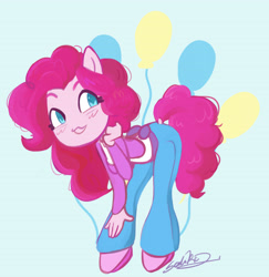 Size: 4080x4200 | Tagged: safe, artist:elsali3, pinkie pie, human, equestria girls, g4, balloon, clothes, female, pants, ponied up, pony ears, solo