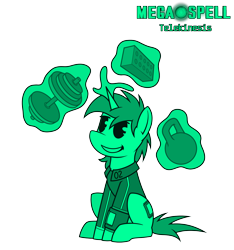Size: 4500x4800 | Tagged: safe, artist:dacaoo, oc, oc only, oc:littlepip, pony, unicorn, fallout equestria, megaspell (game), absurd resolution, brick, clothes, dumbbell (object), female, jumpsuit, magic, monochrome, pip-pony, pipbuck, simple background, smiling, solo, telekinesis, transparent background, vault suit, weights