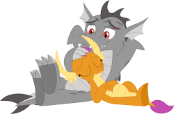 Size: 3589x2370 | Tagged: safe, artist:porygon2z, smolder, oc, oc:draco axel, g4, canon x oc, female, high res, male, ship:dracolder, shipping, simple background, sleeping, straight, transparent background