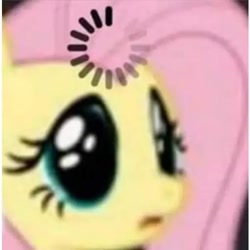 Size: 512x512 | Tagged: safe, artist:mixermike622, edit, fluttershy, pegasus, pony, g4, dilated pupils, female, loading, low quality, mare, meme, reaction image, solo