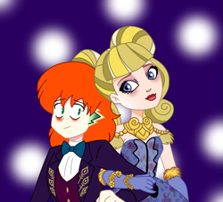 Size: 1559x1407 | Tagged: safe, artist:spike17, spike, human, g4, blondie, blondie lockes, crossover, crossover shipping, duo, ever after high, female, human spike, humanized, male, orange hair, ship:blondike, shipping, spike x ever after high, straight