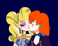 Size: 1835x1452 | Tagged: safe, artist:spike17, spike, human, g4, blondie lockes, crossover, crossover shipping, duo, ever after high, female, hug, human spike, humanized, kiss on the lips, kissing, love, male, orange hair, ship:blondike, shipping, spike x ever after high, straight