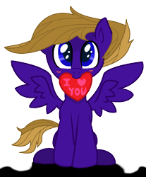 Size: 814x982 | Tagged: safe, artist:hurricanehunter03, oc, oc only, oc:wing front, pegasus, pony, base used, blue eyes, brown mane, brown tail, cute, heart, i love you, male, pegasus oc, purple fur, shading, simple background, solo, tail, transparent background