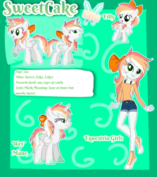 Size: 750x840 | Tagged: safe, artist:blazypazy, oc, oc only, oc:sweetcake, alicorn, equestria girls, g4, alicorn oc, bow, female, filly, foal, hair bow, horn, markings, reference sheet, solo, wet, wet mane, wings