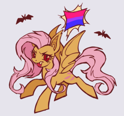 Size: 1057x986 | Tagged: safe, artist:fluttershyes, fluttershy, bat pony, pony, g4, bat ponified, bisexual, bisexual pride flag, bisexuality, flutterbat, pride, pride flag, race swap, simple background, solo