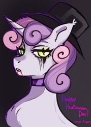Size: 700x980 | Tagged: safe, artist:nosferatucami_, sweetie belle, pony, undead, unicorn, vampire, vampony, g4, blood, chest fluff, choker, female, halloween, hat, holiday, makeup, mare, older, older sweetie belle, running makeup, running mascara, solo, ych example, your character here