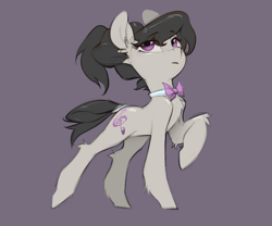 Size: 2030x1685 | Tagged: safe, artist:blue ink, octavia melody, earth pony, pony, g4, alternate hairstyle, bowtie, eyebrows, eyebrows visible through hair, female, mare, octavia's bowtie, purple background, raised hoof, simple background, solo