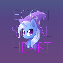 Size: 2160x2160 | Tagged: safe, artist:scarlet-spectrum, trixie, pony, unicorn, g4, bust, cape, clothes, gradient background, hat, high res, portrait, solo, song cover, teary eyes, trixie's cape, trixie's hat