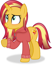 Size: 3165x3921 | Tagged: safe, artist:anime-equestria, sunset shimmer, pony, unicorn, g4, alternate hairstyle, clothes, female, high res, hoodie, horn, mare, simple background, smiling, solo, transparent background, vector