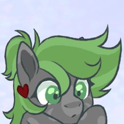 Size: 900x900 | Tagged: safe, artist:mr.catfish, oc, oc only, earth pony, pony, big eyes, commission, cute, ear piercing, earring, female, gray coat, green eyes, green mane, jewelry, piercing, solo, ych example, ych result