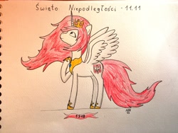 Size: 4160x3120 | Tagged: safe, artist:adamv20, oc, oc only, oc:queen poland, alicorn, pony, alicorn oc, crown, female, horn, independence day, jewelry, mare, nation ponies, poland, polish, ponified, regalia, solo, traditional art, wings