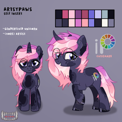 Size: 2048x2048 | Tagged: safe, artist:artsypaws, derpibooru exclusive, oc, oc only, oc:artsypaws, pony, unicorn, chest fluff, colored, ear fluff, high res, reference sheet, self insert, solo