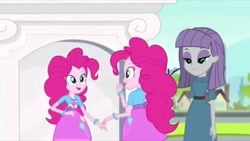 Size: 1280x720 | Tagged: safe, edit, edited screencap, screencap, maud pie, pinkie pie, equestria girls, friendship games bloopers, g4, my little pony equestria girls: friendship games, duo, duo female, female, self paradox, siblings, sisters