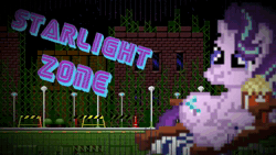 Size: 1920x1080 | Tagged: safe, artist:pyrogaming, starlight glimmer, pony, unicorn, g4, animated, colored text, crossover, female, mare, music, remix, song, sonic the hedgehog (series), sound, text, video, video game, video game crossover, webm