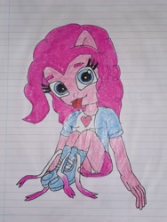 Size: 1368x1824 | Tagged: safe, artist:kenlizanox616, pinkie pie, earth pony, anthro, g4, boots, clothes, colored sketch, drawing, female, high heel boots, jacket, lined paper, shirt, shoes, sketch, skirt, solo, traditional art, vest