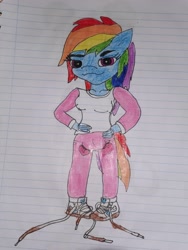 Size: 1368x1824 | Tagged: safe, artist:kenlizanox616, rainbow dash, anthro, g4, colored sketch, female, lined paper, sketch, solo, traditional art