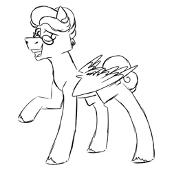 Size: 900x900 | Tagged: safe, artist:fuckomcfuck, oc, oc:october flight, pegasus, pony, glasses, grayscale, monochrome, offspring, parent:oc:doodles, parent:svengallop, parents:canon x oc, simple background, solo, white background