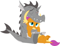 Size: 3562x2707 | Tagged: safe, artist:porygon2z, smolder, oc, oc:draco axel, g4, canon x oc, female, high res, hug, male, ship:dracolder, shipping, simple background, straight, transparent background