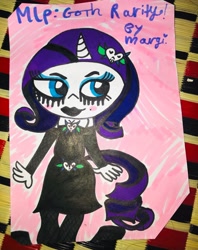 Size: 2672x3379 | Tagged: safe, artist:mgmillustrations, rarity, unicorn, anthro, equestria girls, g4, female, goth, high res, solo, traditional art