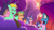 Size: 3072x1727 | Tagged: safe, screencap, emerald saucer, grassy hills, misty brightdawn, onyx, plum library, pony, unicorn, friday night food fight, g5, my little pony: tell your tale, spoiler:g5, spoiler:my little pony: tell your tale, spoiler:tyts01e66, female, grin, male, mare, open mouth, open smile, rebirth misty, smiling, stallion