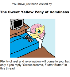 Size: 658x722 | Tagged: safe, fluttershy, mouse, pegasus, pony, g4, /mlp/, bed, blanket, blushing, computer, desk, good night, keyboard, lying down, lying on bed, meme, monitor, on bed, smiling, solo, sweet dreams