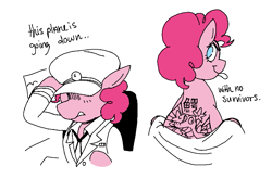 Size: 913x604 | Tagged: safe, artist:dsstoner, pinkie pie, earth pony, pony, g4, clothes, female, mare, pilot, pinktober, plane, simple background, solo, tattoo, tongue out, uniform, uniform hat, white background, yakuza