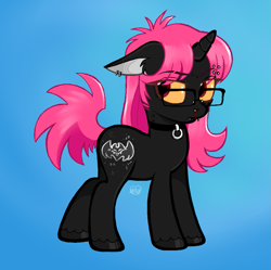 Size: 955x950 | Tagged: safe, artist:dsstoner, oc, oc only, pony, undead, unicorn, vampire, vampony, base used, blood, choker, fangs, female, glasses, gradient background, jewelry, mare, nosebleed, piercing, solo