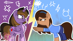 Size: 1210x690 | Tagged: safe, artist:muhammad yunus, oc, oc:amythegood, oc:princess kincade, alicorn, earth pony, pony, g4, my little pony: the movie, angry, base used, cross-popping veins, drama, duo, emanata, female, furious, mare, rage