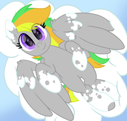 Size: 2208x2104 | Tagged: safe, artist:ponkus, oc, oc:odd inks, pegasus, pony, cloud, cute, female, high res, lying down, lying on a cloud, mare, on a cloud, on back, simple background, solo, spread wings, wings