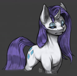 Size: 1280x1272 | Tagged: safe, artist:florecentmoo, rarity, pony, unicorn, g4, female, gray background, horn, looking at you, mare, signature, simple background, solo