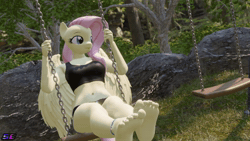 Size: 1920x1080 | Tagged: safe, artist:shadowboltsfm, fluttershy, pegasus, anthro, plantigrade anthro, g4, 3d, animated, anklet, barefoot, blender, breasts, busty fluttershy, clothes, feet, female, fetish, foot fetish, foot focus, jewelry, legs, looking at you, loop, nail polish, not sfm, one eye closed, perfect loop, shorts, smiling, soles, solo, sound, swing, swing set, swinging, toe ring, toenail polish, toes, webm, wiggling toes, wink