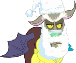 Size: 547x450 | Tagged: safe, edit, edited screencap, editor:incredibubbleirishguy, screencap, discord, g4, my little pony best gift ever, background removed, beard, christmas, cropped, discord claus, discord is not amused, facial hair, hat, holiday, not a vector, santa claus, santa hat, simple background, snow, snow beard, solo, transparent background, unamused
