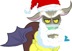 Size: 858x609 | Tagged: safe, edit, edited screencap, editor:incredibubbleirishguy, screencap, discord, g4, my little pony best gift ever, background removed, beard, christmas, discord claus, discord is not amused, facial hair, hat, holiday, not a vector, santa claus, santa hat, simple background, solo, transparent background, unamused