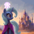 Size: 2000x2000 | Tagged: safe, artist:yidwags, trixie, pony, unicorn, g4, cape, castle, city, clothes, crossover, cute, dalaran, diatrixes, female, high res, looking sideways, magician, mare, painterly, painting, robe, scenery, smiling, solo, warcraft, world of warcraft