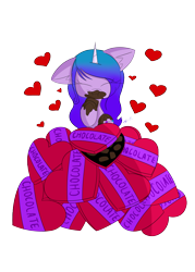 Size: 5000x7000 | Tagged: safe, artist:25ultragamer, izzy moonbow, pony, unicorn, g5, absurd resolution, big ears, candy, chocolate, cute, eating, eye clipping through hair, eyes closed, female, food, holiday, izzybetes, mare, messy eating, simple background, solo, that pony sure does love chocolate, transparent background, valentine's day