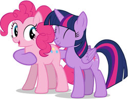 Size: 749x578 | Tagged: safe, artist:zslnews, pinkie pie, twilight sparkle, alicorn, earth pony, pony, g4, ^^, duo, duo female, eyes closed, female, hug, mare, simple background, together forever, transparent background, twilight sparkle (alicorn)