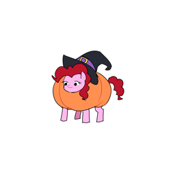Size: 2500x2500 | Tagged: safe, artist:syrupyyy, pinkie pie, earth pony, pony, g4, clothes, costume, female, food, food costume, halloween, halloween costume, hat, high res, mare, pumpkin costume, simple background, solo, white background, witch hat