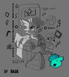 Size: 733x818 | Tagged: safe, artist:poxy_boxy, oc, oc only, oc:baja, griffon, gray background, grayscale, griffon oc, monochrome, partial color, simple background, sitting, solo, throne, wip
