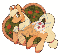 Size: 2048x1878 | Tagged: safe, artist:beyhr, applejack, earth pony, pony, g4, female, looking at you, mare, obtrusive watermark, simple background, smiling, smiling at you, solo, unshorn fetlocks, watermark, white background