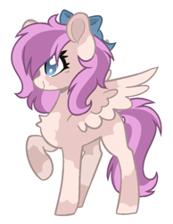 Size: 469x603 | Tagged: artist needed, safe, oc, oc only, oc:chai leche, pegasus, pony, blue eyes, bow, brown coat, coat markings, colored wings, commissioner:dhs, cute, female, mare, messy mane, red mane, simple background, solo, transparent background, two toned mane, two toned wings, wings