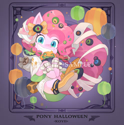 Size: 1024x1032 | Tagged: safe, artist:koyii-kong, pinkie pie, earth pony, pony, g4, balloon, clothes, costume, female, grin, halloween, halloween costume, looking at you, mare, smiling, smiling at you, solo, watermark